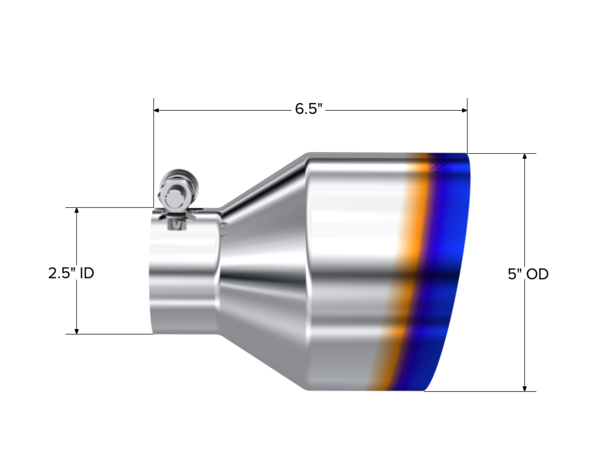 MBRP Exhaust T5190BE Tip. 5in. OD Out. 2.5in. ID. 6.5in Length. Single Wall. BE T304